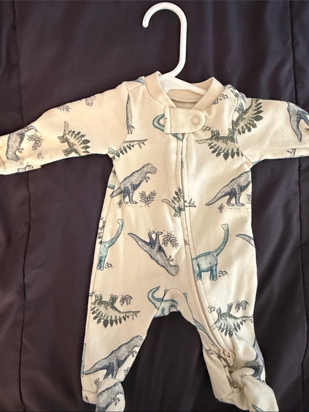 Carter's Cream One-Piece Footed Sleeper with Teal and Gray Dinosaurs